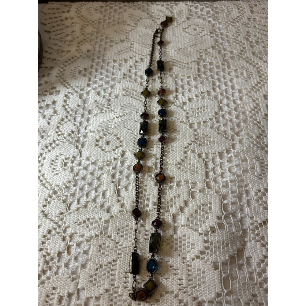 Avon N Ricci Multi Color Faux Gemstone Station Necklace Antique Brass Tone Long - Picture 8 of 9